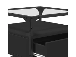 Clearance Mesa de centro | Mesa de apoio com topo em vidro 50x50x45 cm aço Preto