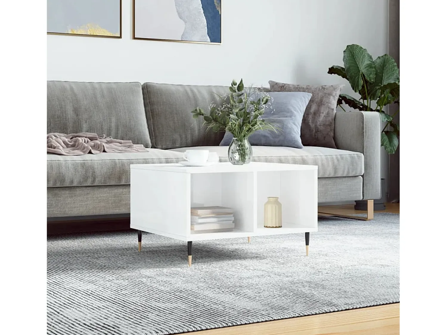 Mesa de centro | Mesa de apoio 60x50x36.5 cm derivados madeira brilhante^ Mesa De Centro