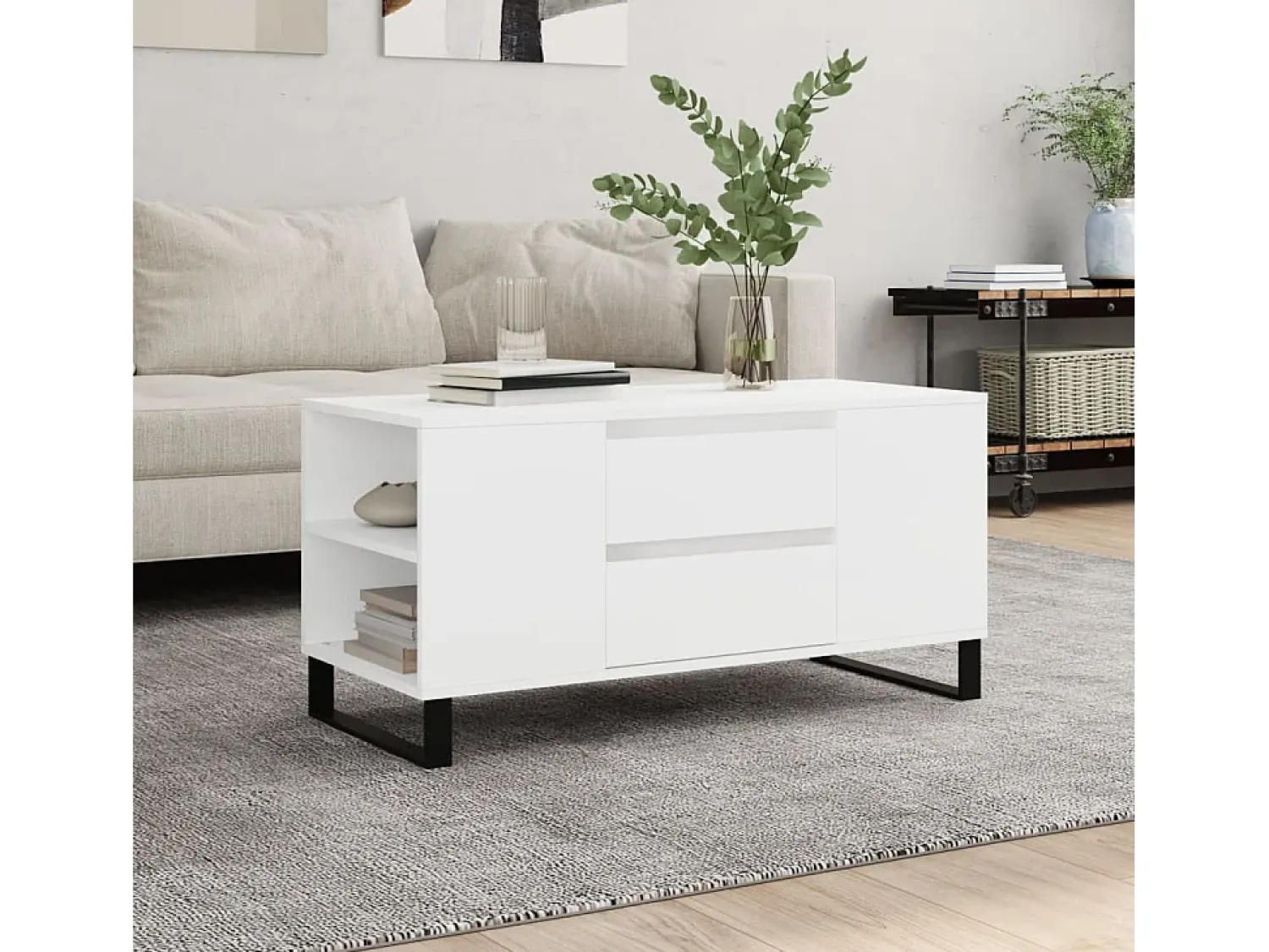 Hot Mesa de centro | Mesa de apoio 102x44.5x50 cm derivados de madeira Branco