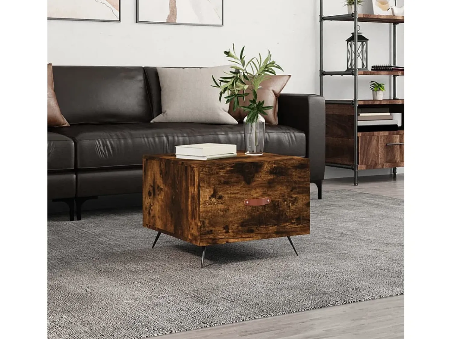 Clearance Mesa de centro | Mesa de apoio 50x50x40 cm derivados de madeira carvalho fumado Castanho