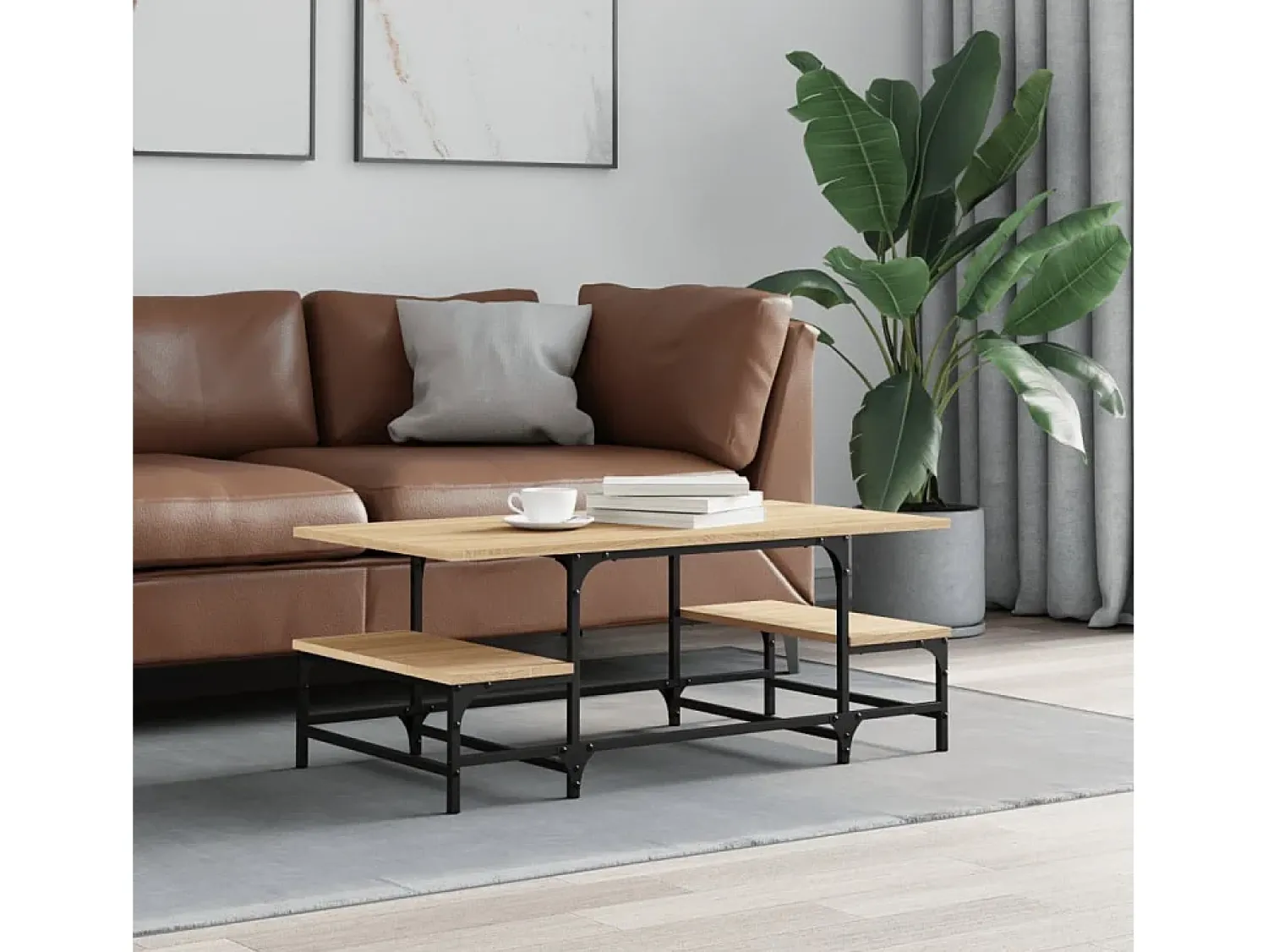 Mesa De Centro| Mesa de centro | Mesa de apoio 100x50.5x40 cm derivados madeira carvalho sonoma Castanho