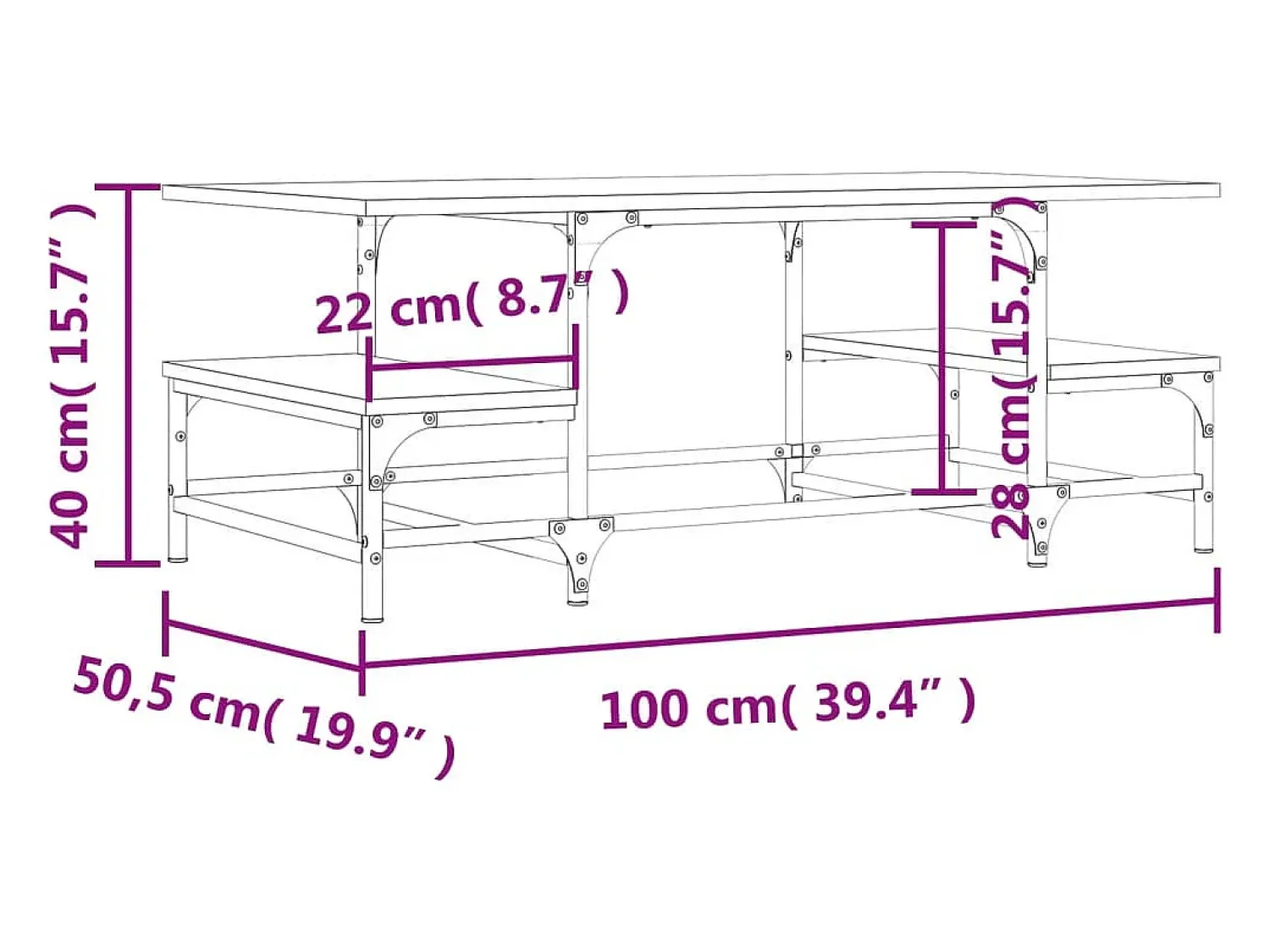 Mesa De Centro| Mesa de centro | Mesa de apoio 100x50.5x40 cm derivados madeira carvalho sonoma Castanho