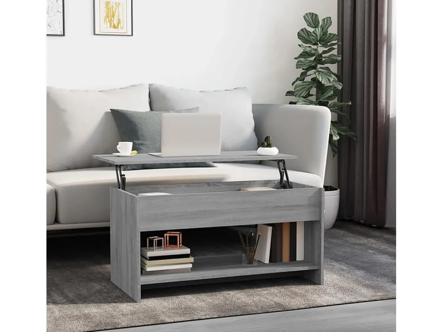 Mesa de centro | Mesa de apoio 102x50x52.5 cm madeira processada sonoma cinza^ Mesa De Centro