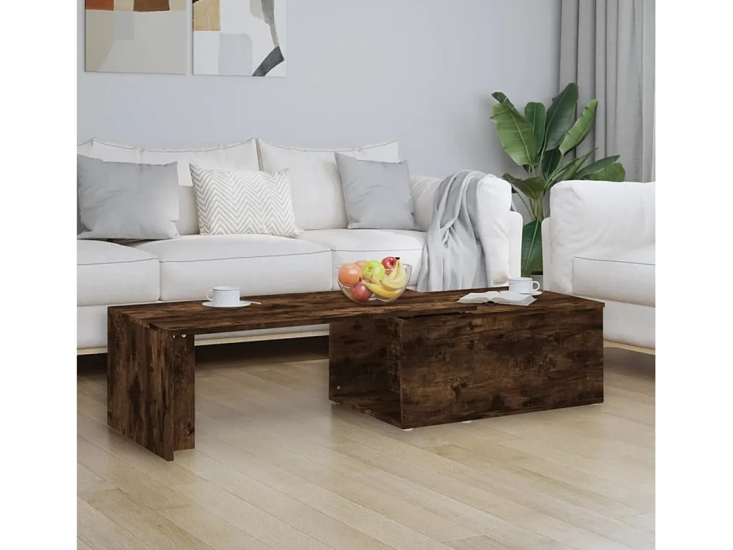 Mesa De Centro* Mesa de centro | Mesa de apoio 150x50x35cm derivados de madeira carvalho fumado Castanho