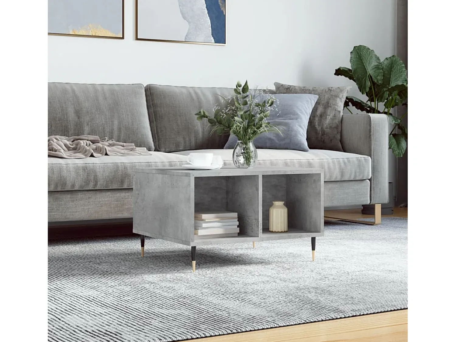 Mesa de centro | Mesa de apoio 60x50x36.5 cm derivados de madeira cinza cimento^ Mesa De Centro
