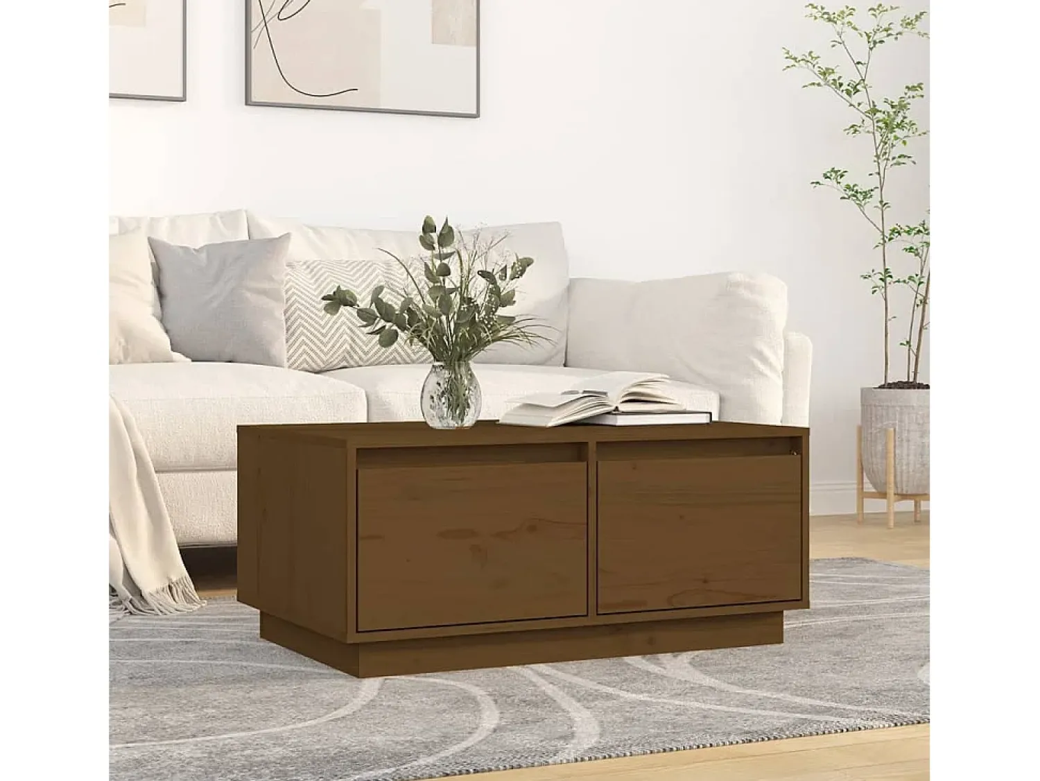 Mesa de centro | Mesa de apoio 80x50x35 cm madeira de pinho maciça -mel^ Mesa De Centro