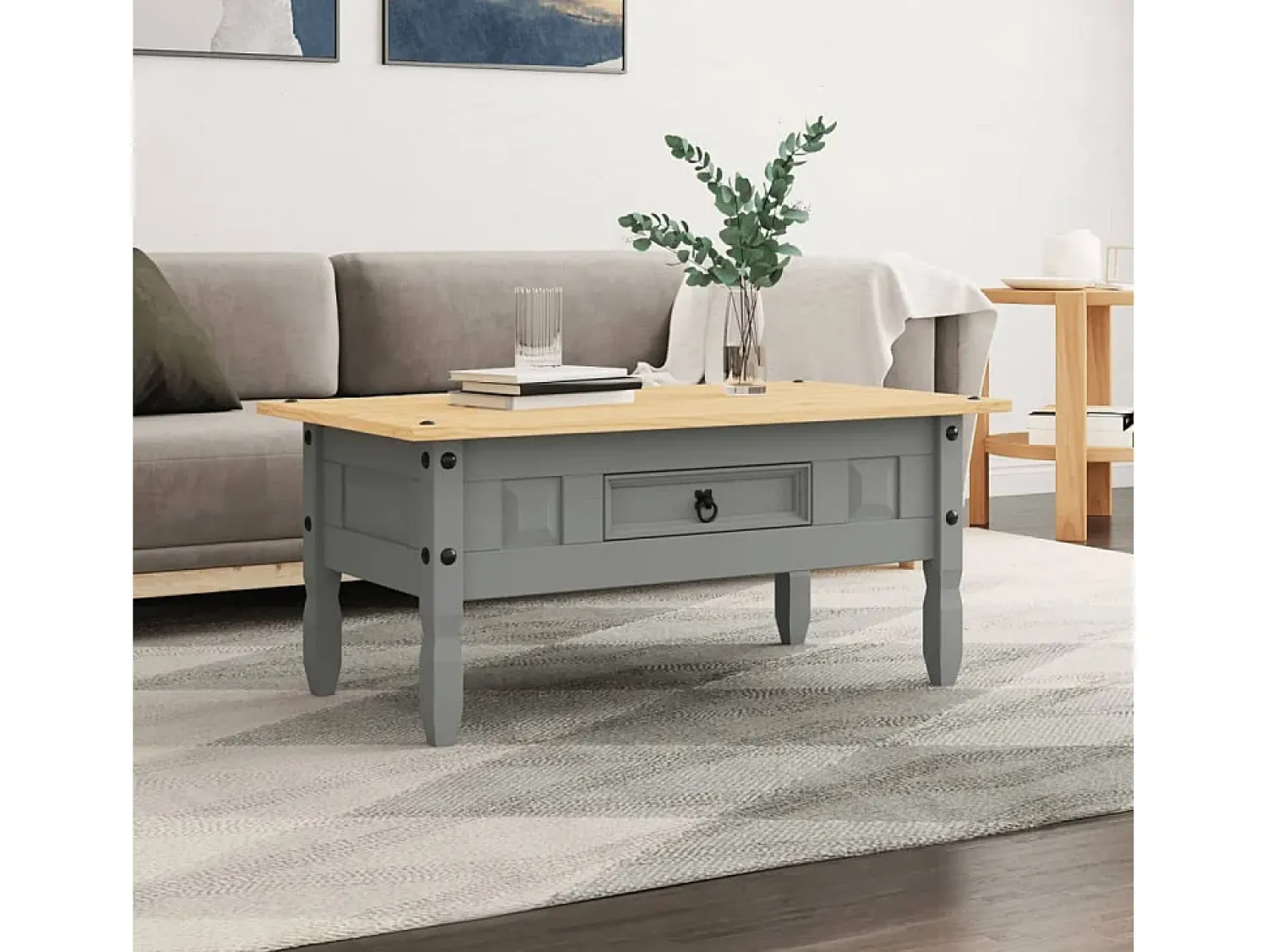 Mesa de centro | Mesa de apoio Corona pinho mexicano 100x55x44 cm^ Mesa De Centro