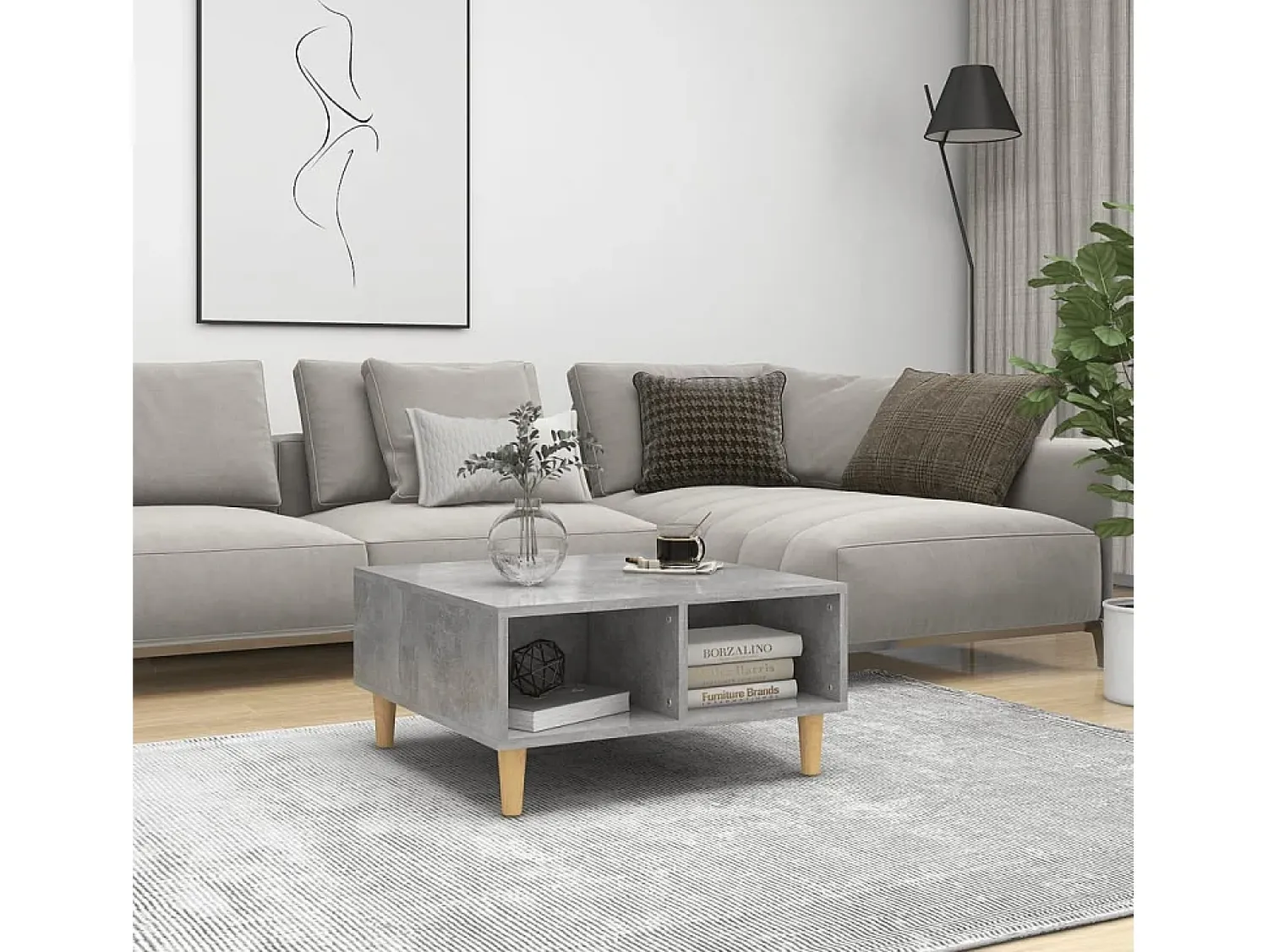 Outlet Mesa de centro | Mesa de apoio 60x60x30 cm derivados de madeira cinza cimento Cinzento