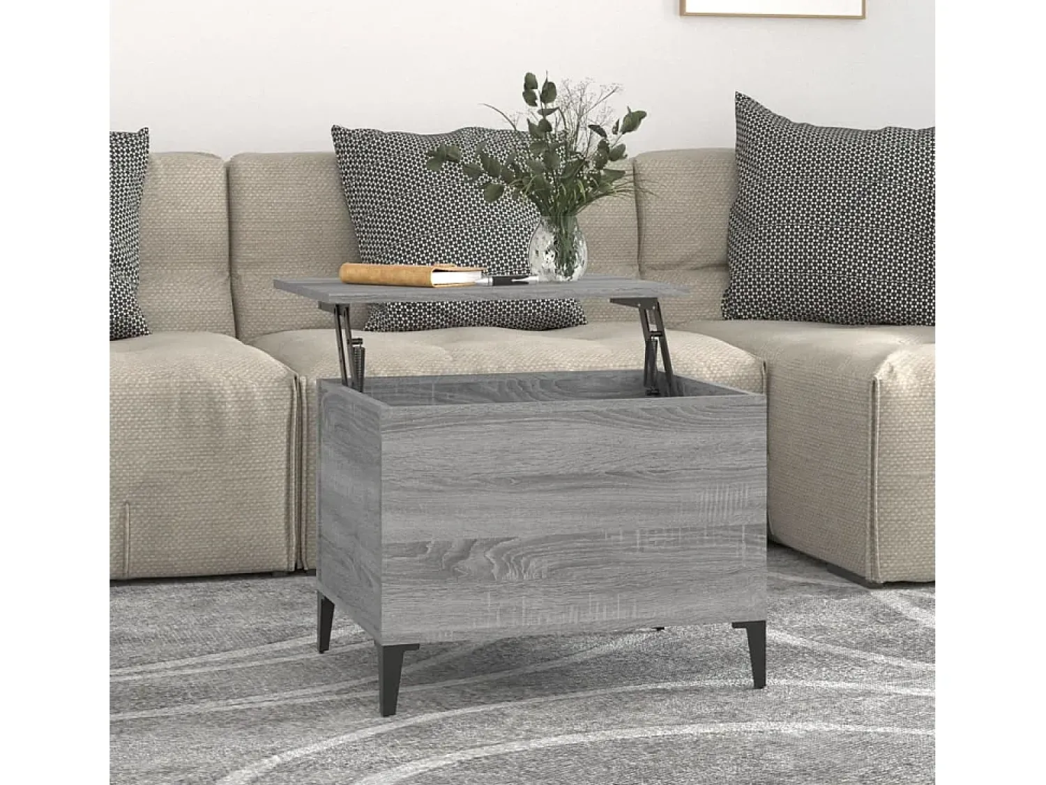 Mesa De Centro| Mesa de centro | Mesa de apoio 60x44.5x45 cm derivados de madeira cinza sonoma Cinzento