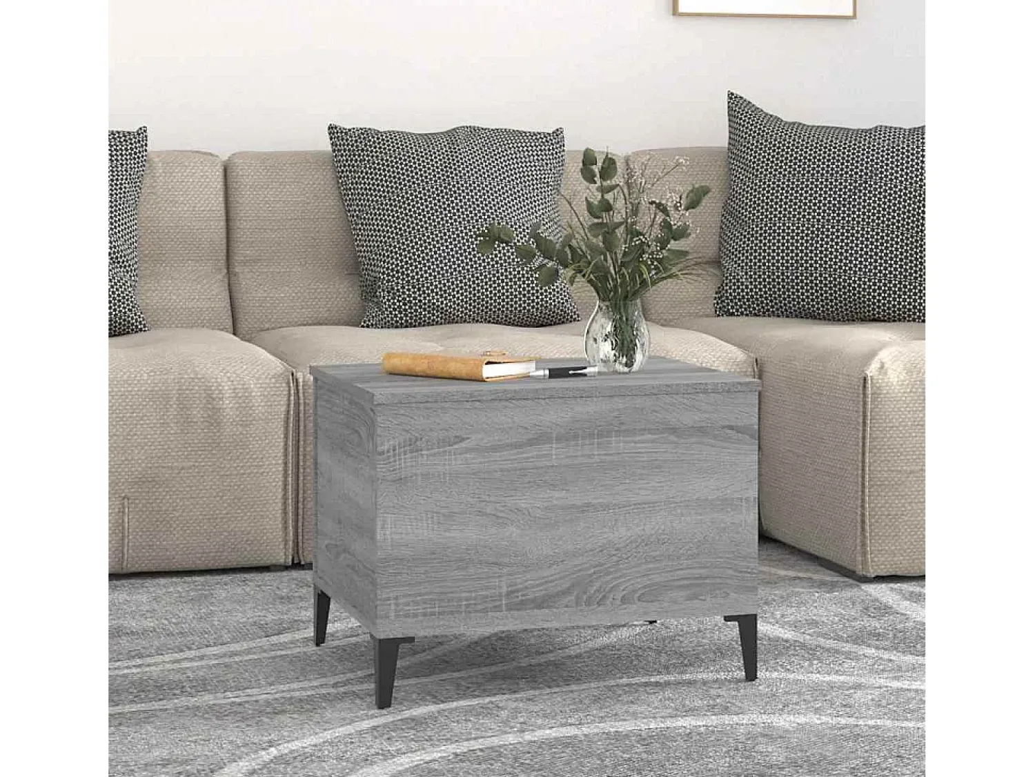 Mesa De Centro| Mesa de centro | Mesa de apoio 60x44.5x45 cm derivados de madeira cinza sonoma Cinzento