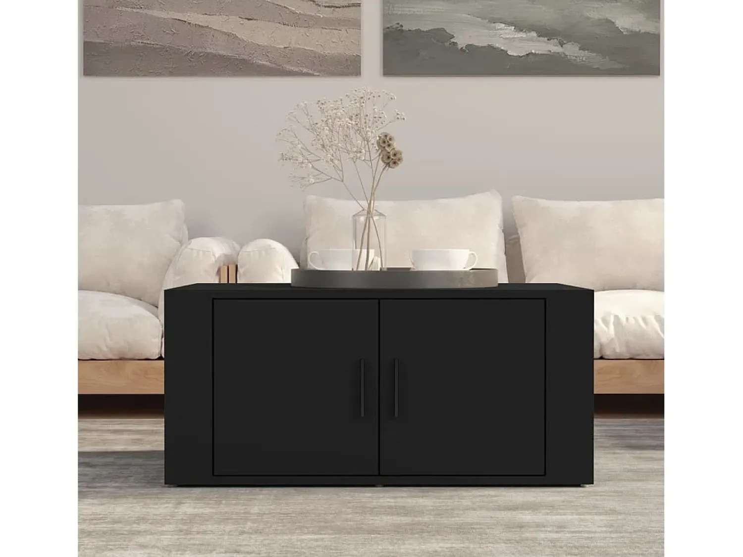 Mesa De Centro* Mesa de centro | Mesa de apoio 80x50x36 cm derivados de madeira Preto