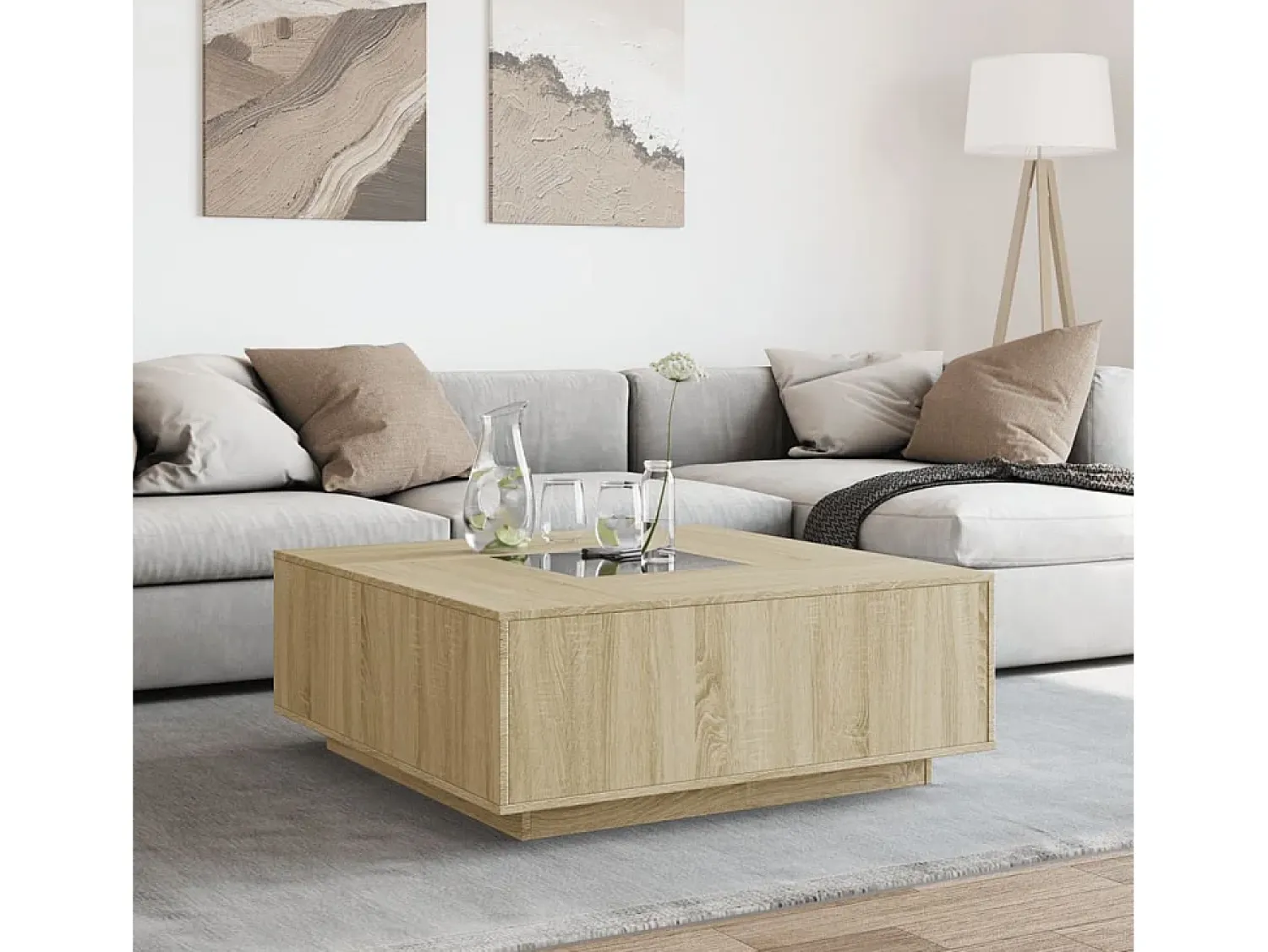 Mesa de centro | Mesa de apoio luzes LED Infinity 100x100x40 cm carvalho sonoma^ Mesa De Centro