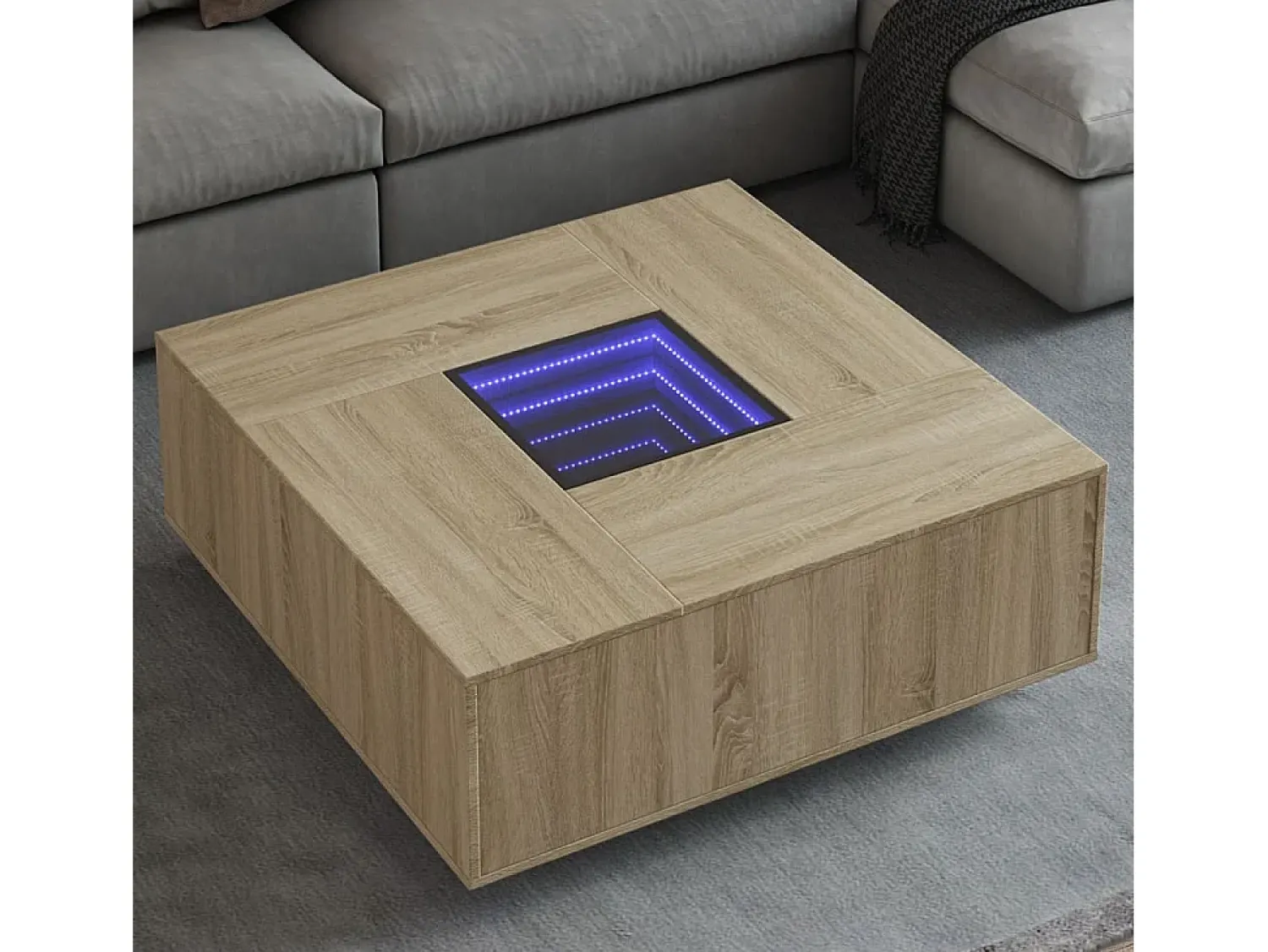 Mesa de centro | Mesa de apoio luzes LED Infinity 100x100x40 cm carvalho sonoma^ Mesa De Centro