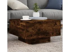Mesa De Centro| Mesa de centro | Mesa de apoio com luzes LED 55x55x31 cm carvalho fumado Castanho