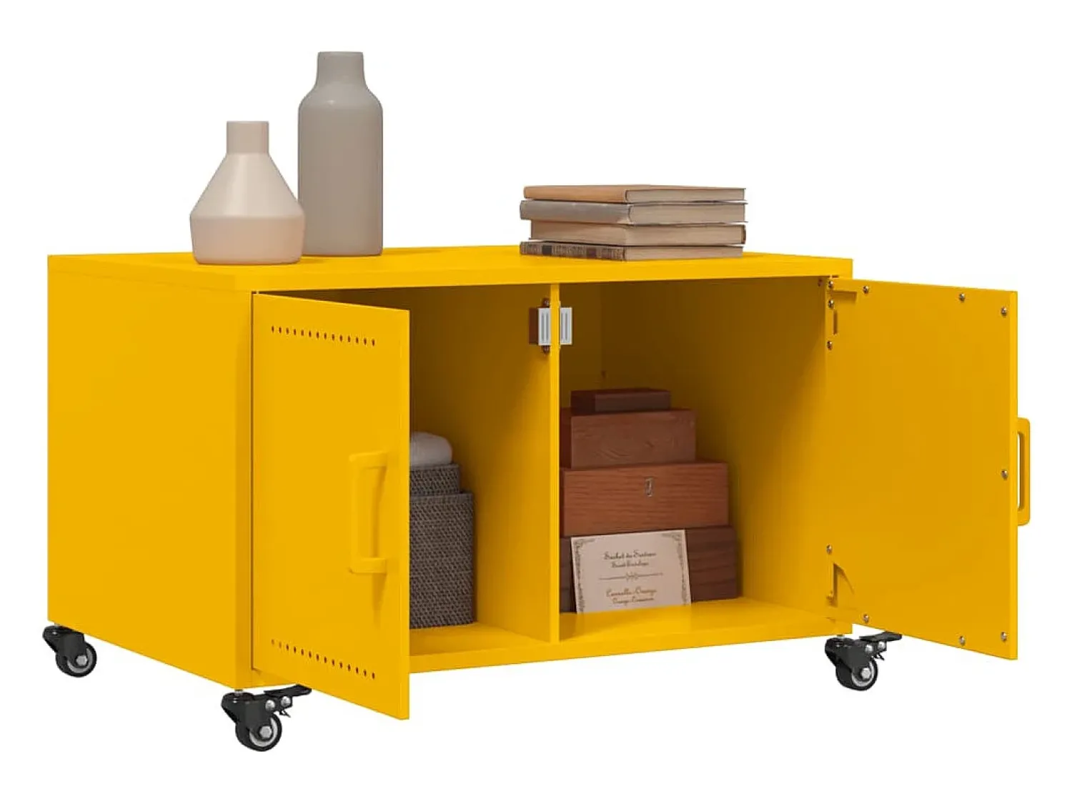Mesa De Centro| Mesa de centro | Mesa de apoio 68x50x43.5 cm aço mostarda Amarelo