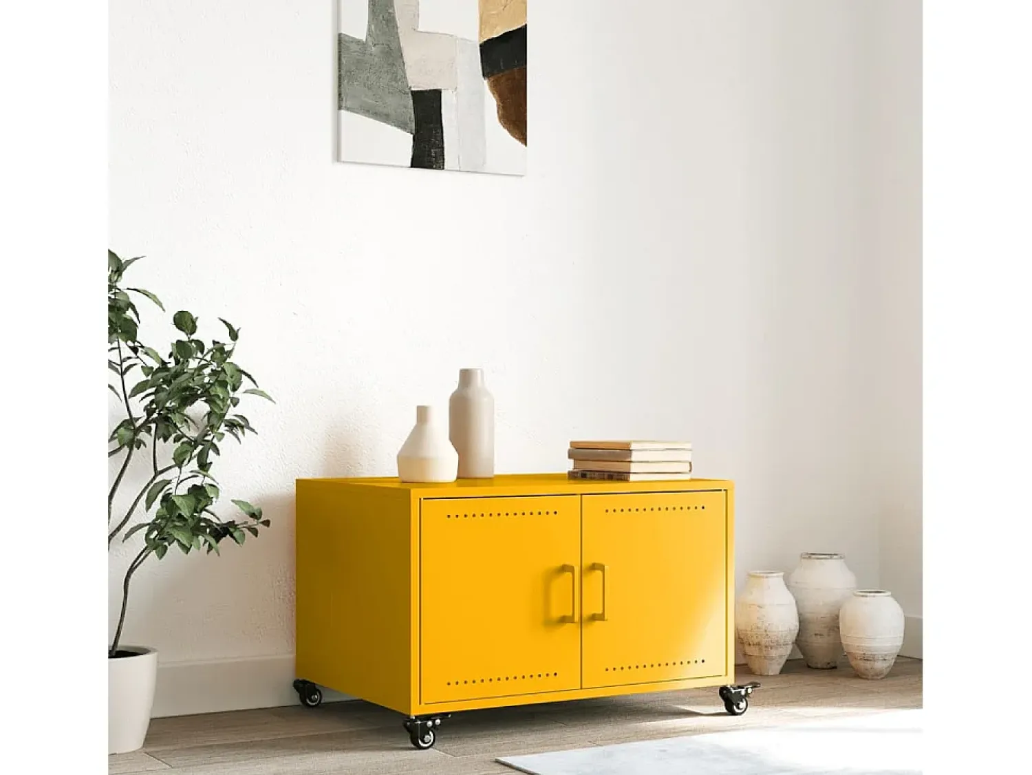 Mesa De Centro| Mesa de centro | Mesa de apoio 68x50x43.5 cm aço mostarda Amarelo