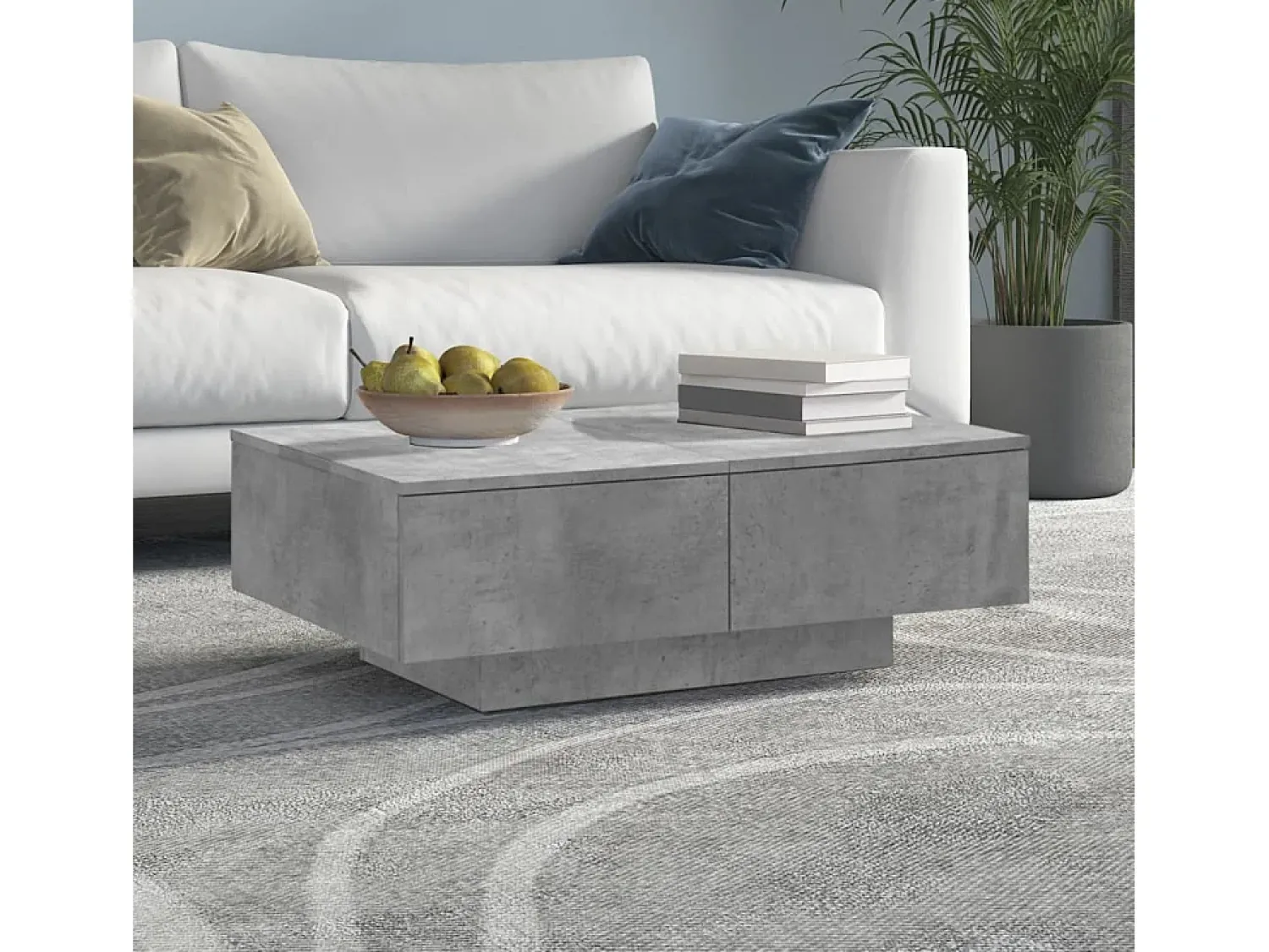 Mesa De Centro| Mesa de centro | Mesa de apoio 90x60x31 cm contraplacado cimento Cinzento