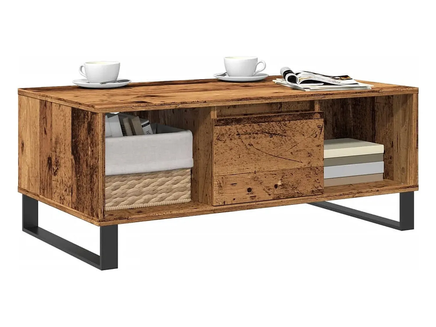 Mesa De Centro| Mesa de centro | Mesa de apoio | Mesa de café 90x50x36.5 cm derivados de madeira madeira velha Castanho