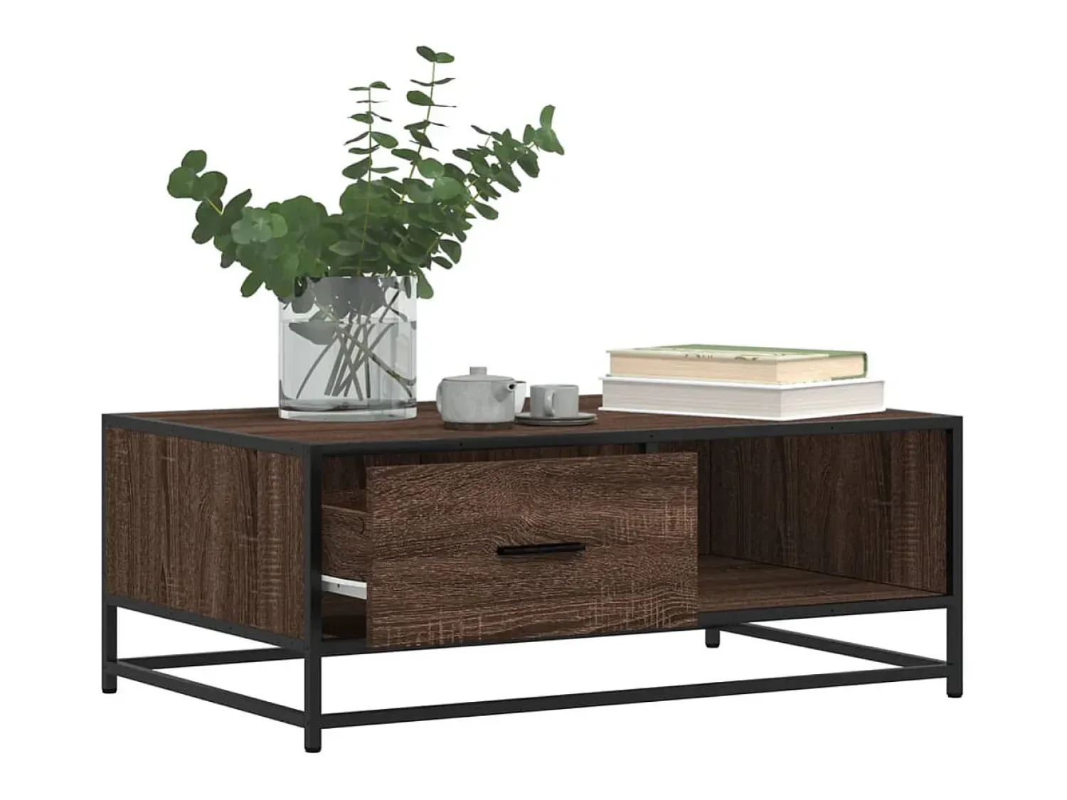 Mesa de centro | Mesa de apoio 90x57x35 cm deriv. madeira/metal carvalho^ Mesa De Centro