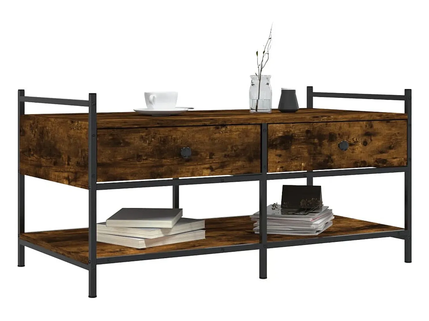 Mesa de centro | Mesa de apoio 99x50x50 cm derivados de madeira carvalho fumado^ Mesa De Centro