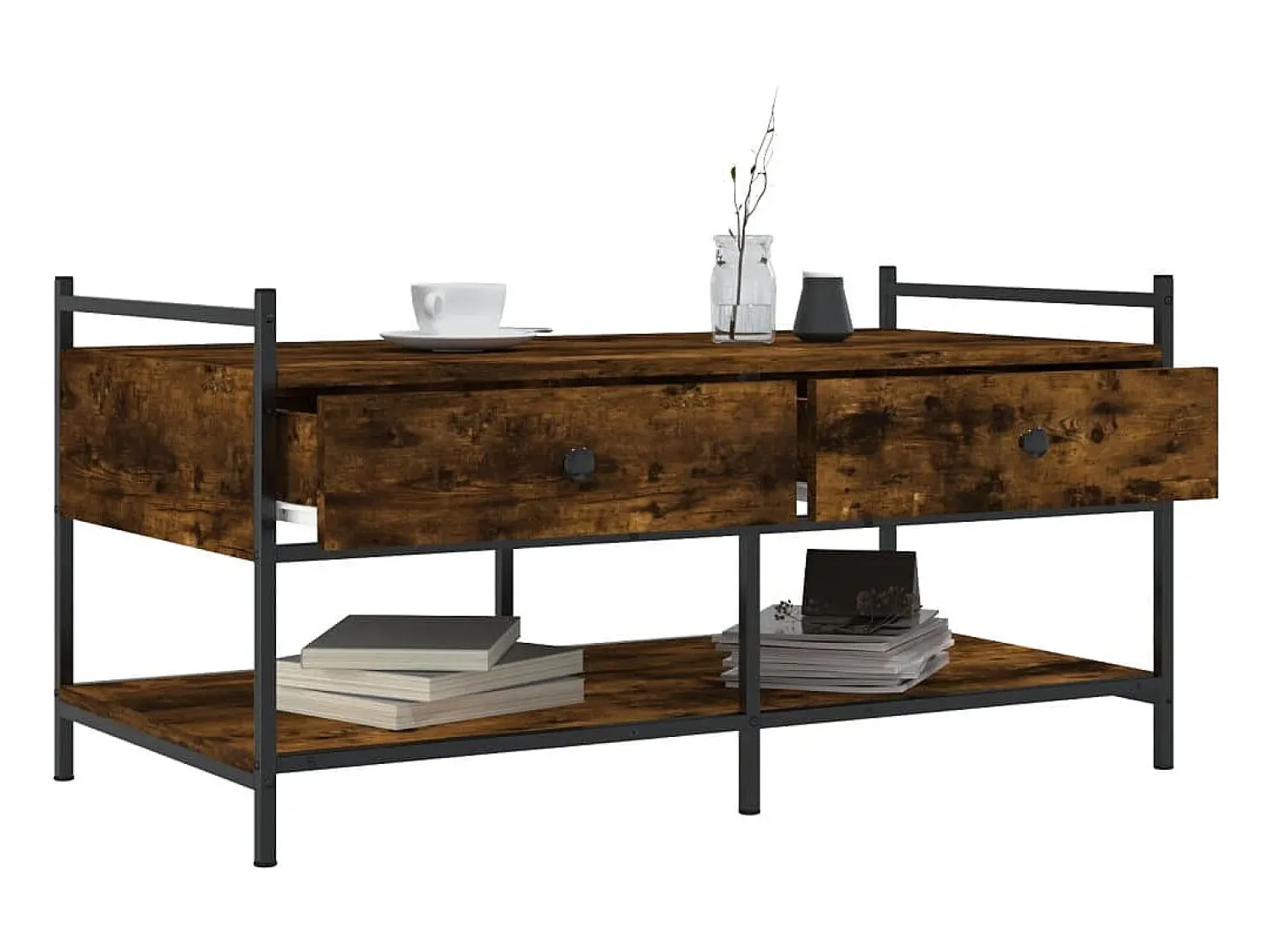 Mesa de centro | Mesa de apoio 99x50x50 cm derivados de madeira carvalho fumado^ Mesa De Centro