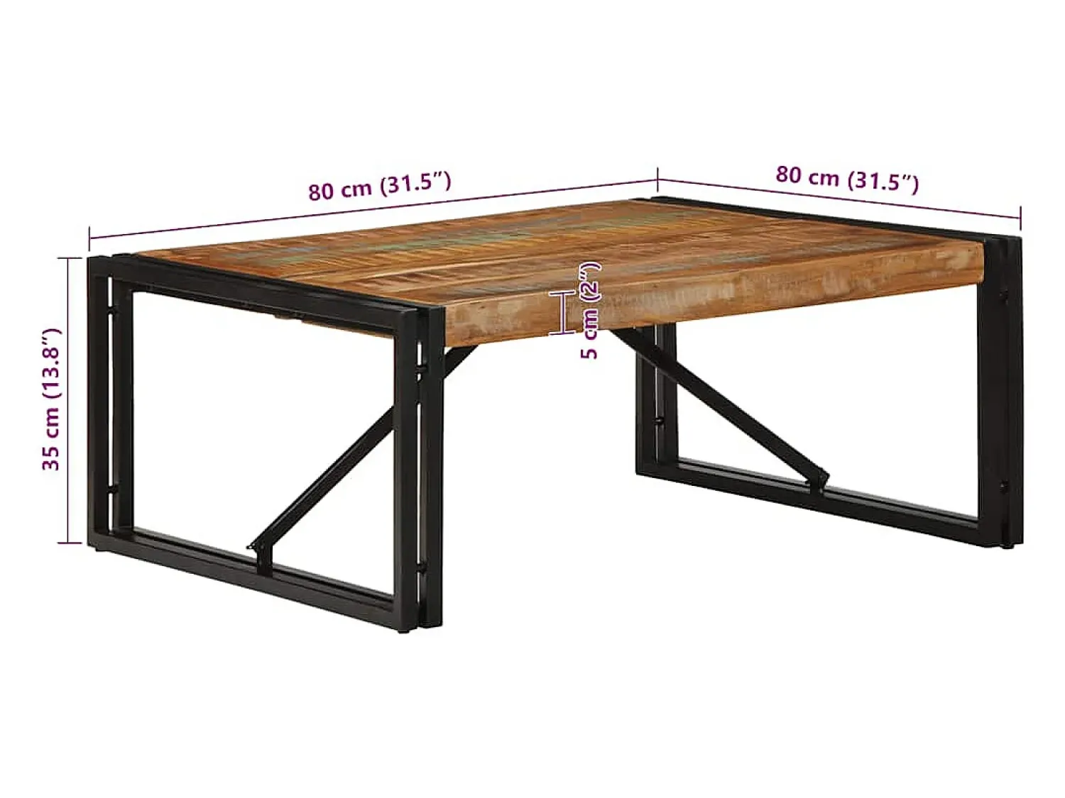 Mesa de centro | Mesa de apoio 80x80x35 cm madeira maciça recuperada^ Mesa De Centro