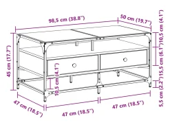 Mesa De Centro* Mesa de centro | Mesa de apoio c/ topo de vidro 98.5x50x45 cm cinza sonoma aço Cinzento