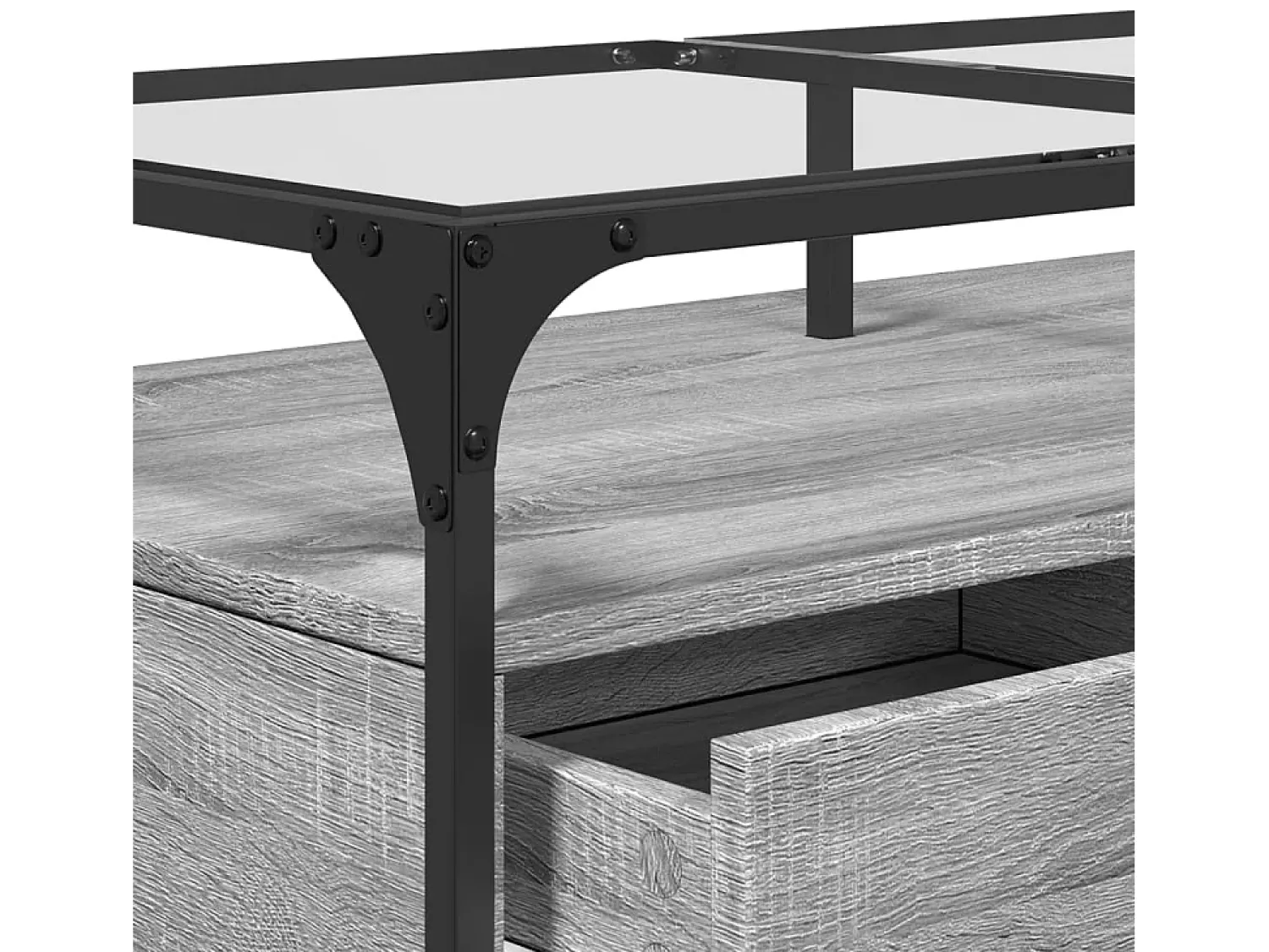 Mesa De Centro* Mesa de centro | Mesa de apoio c/ topo de vidro 98.5x50x45 cm cinza sonoma aço Cinzento