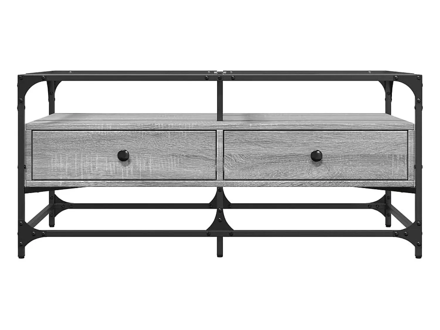 Mesa De Centro* Mesa de centro | Mesa de apoio c/ topo de vidro 98.5x50x45 cm cinza sonoma aço Cinzento