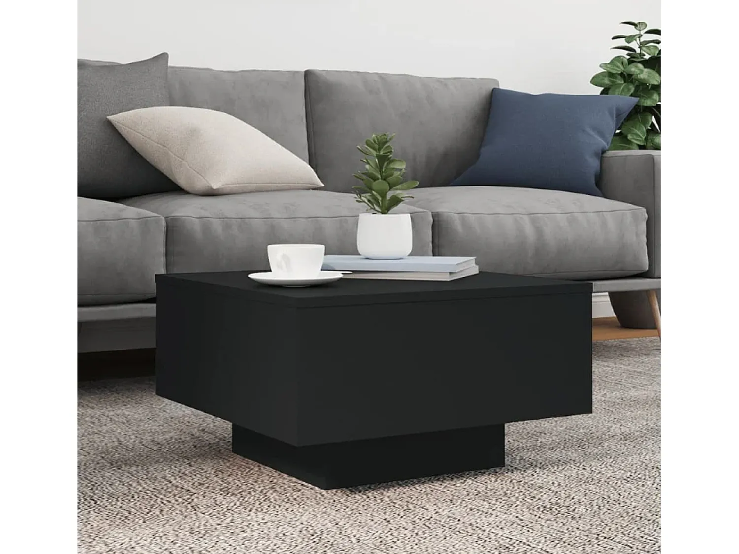 Online Mesa de centro | Mesa de apoio com luzes LED 55x55x31 cm Preto