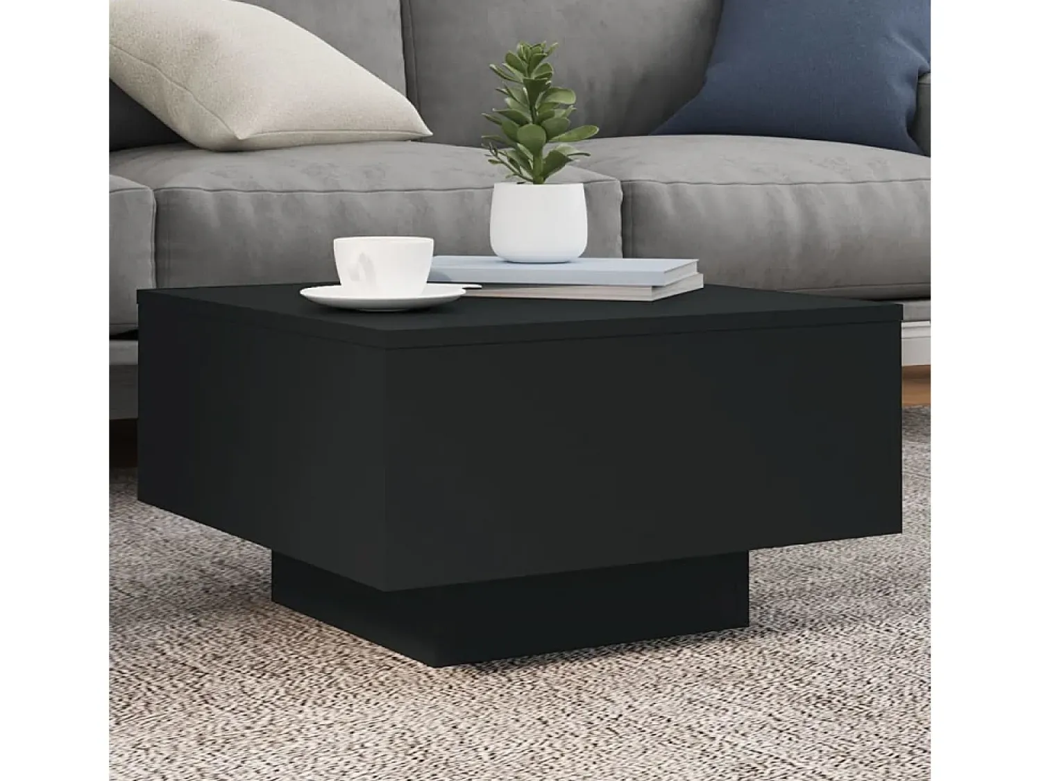 Online Mesa de centro | Mesa de apoio com luzes LED 55x55x31 cm Preto