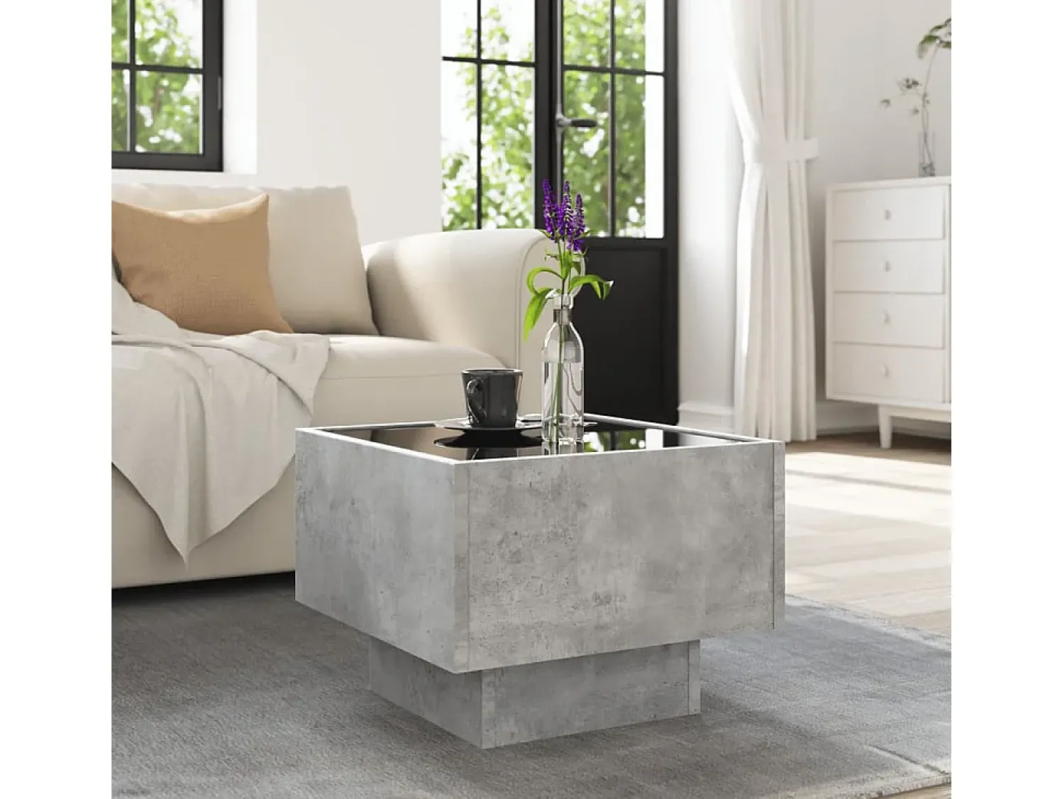 New Mesa de centro | Mesa de apoio c/ LEDs 40x40x30 cm derivados de madeira Cinzento