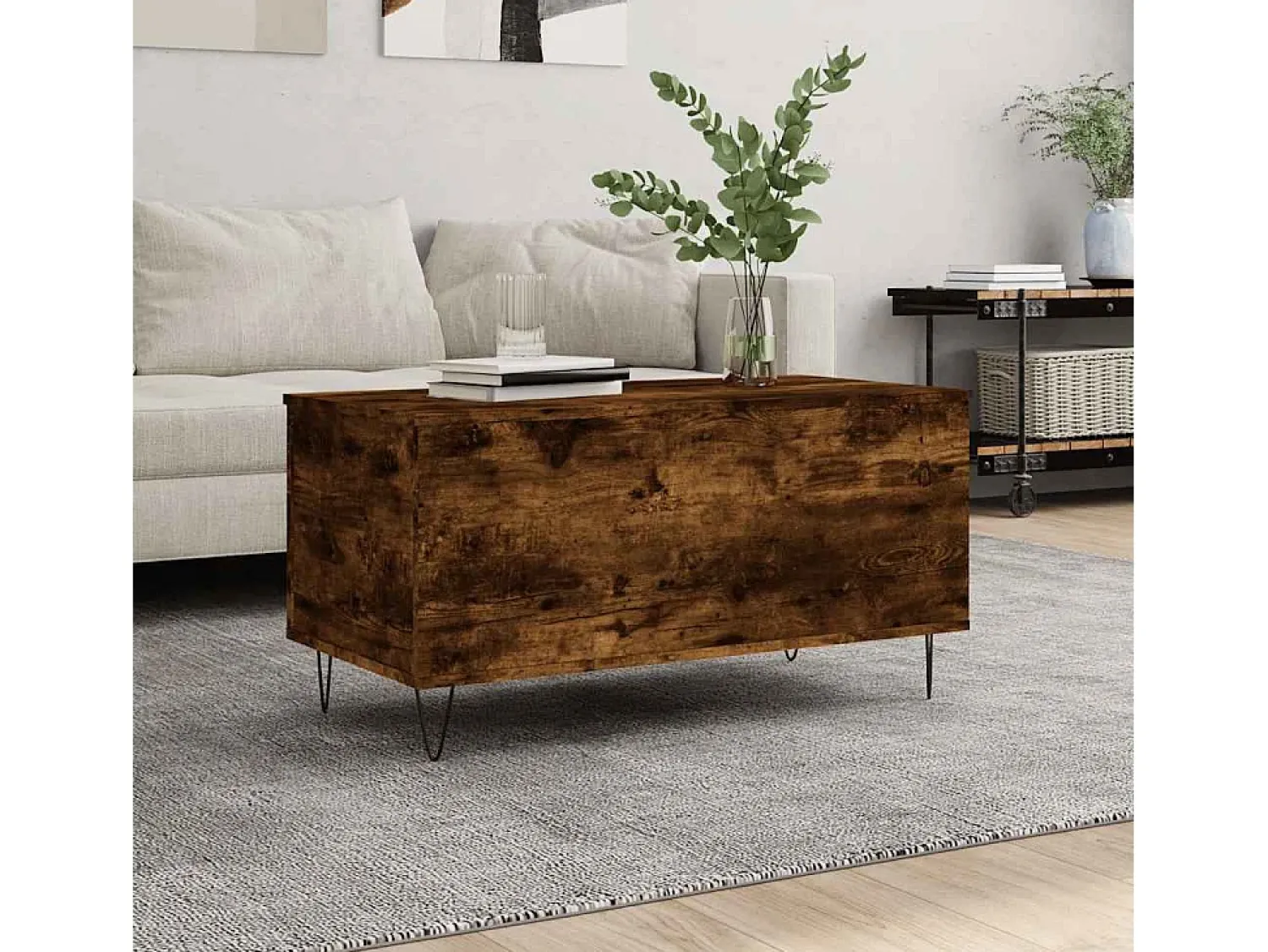 Mesa De Centro* Mesa de centro | Mesa de apoio 90x44.5x45 cm derivados madeira carvalho fumado Castanho