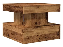 Discount Mesa de centro | Mesa de apoio com luzes LED 50x50x40 cm madeira velha Castanho