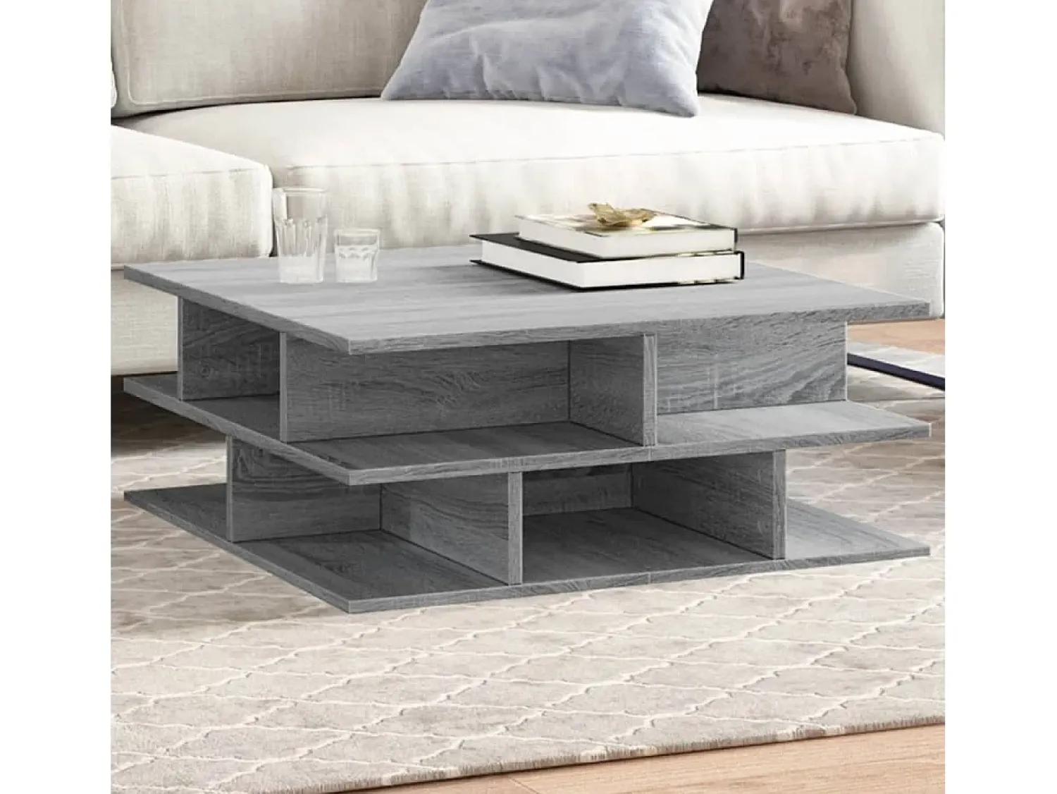 Best Mesa de centro | Mesa de apoio 70x70x29 cm derivados de madeira sonoma Cinzento