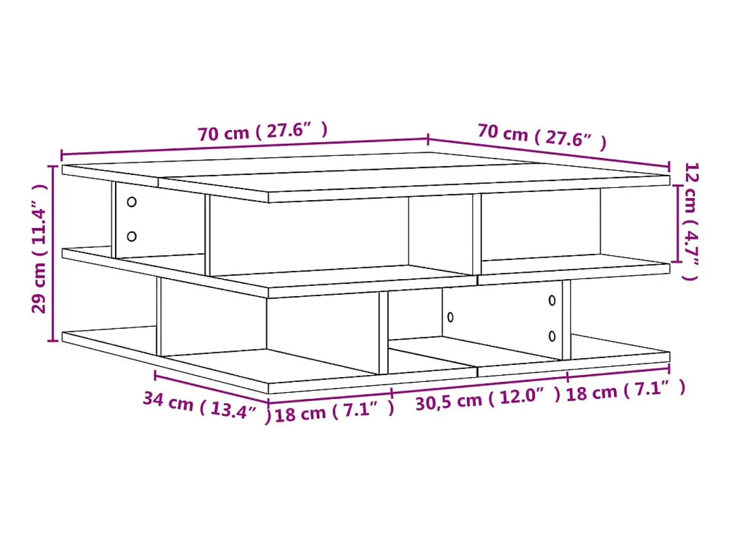 Best Mesa de centro | Mesa de apoio 70x70x29 cm derivados de madeira sonoma Cinzento