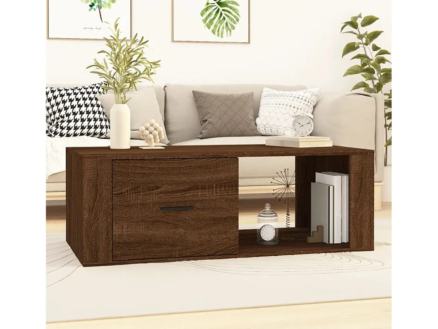 Mesa De Centro| Mesa de centro | Mesa de apoio 100x50.5x35 derivados madeira carvalho Castanho