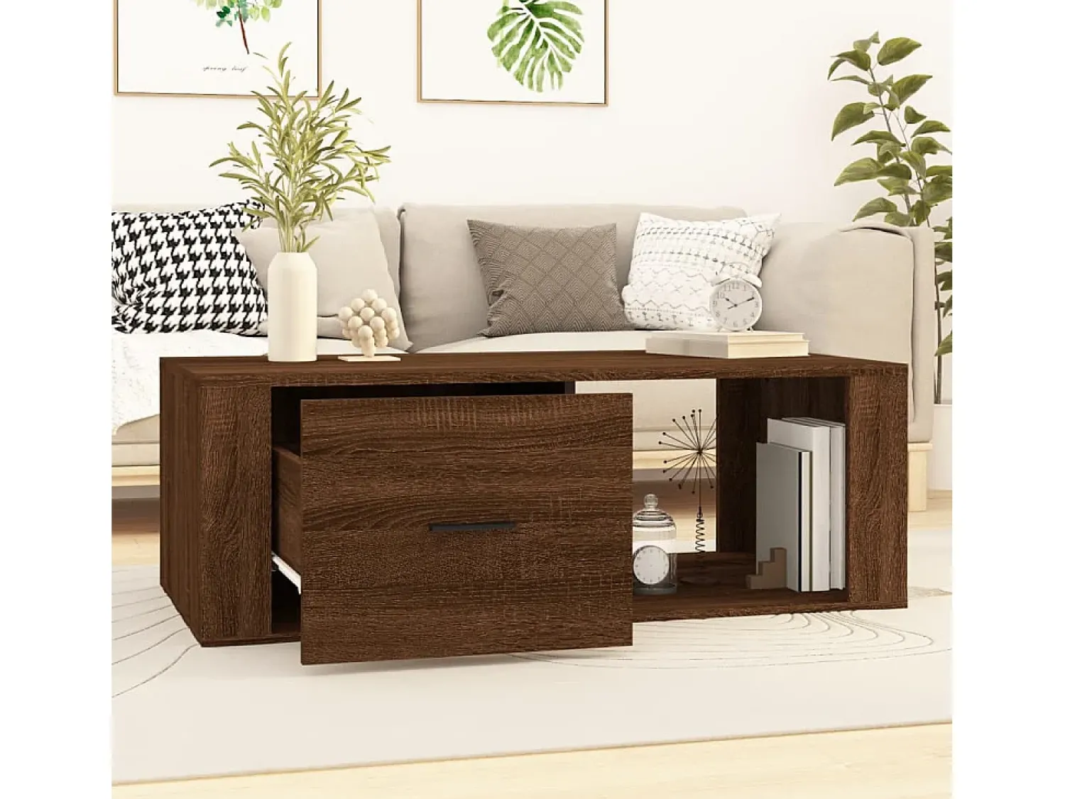Mesa De Centro| Mesa de centro | Mesa de apoio 100x50.5x35 derivados madeira carvalho Castanho