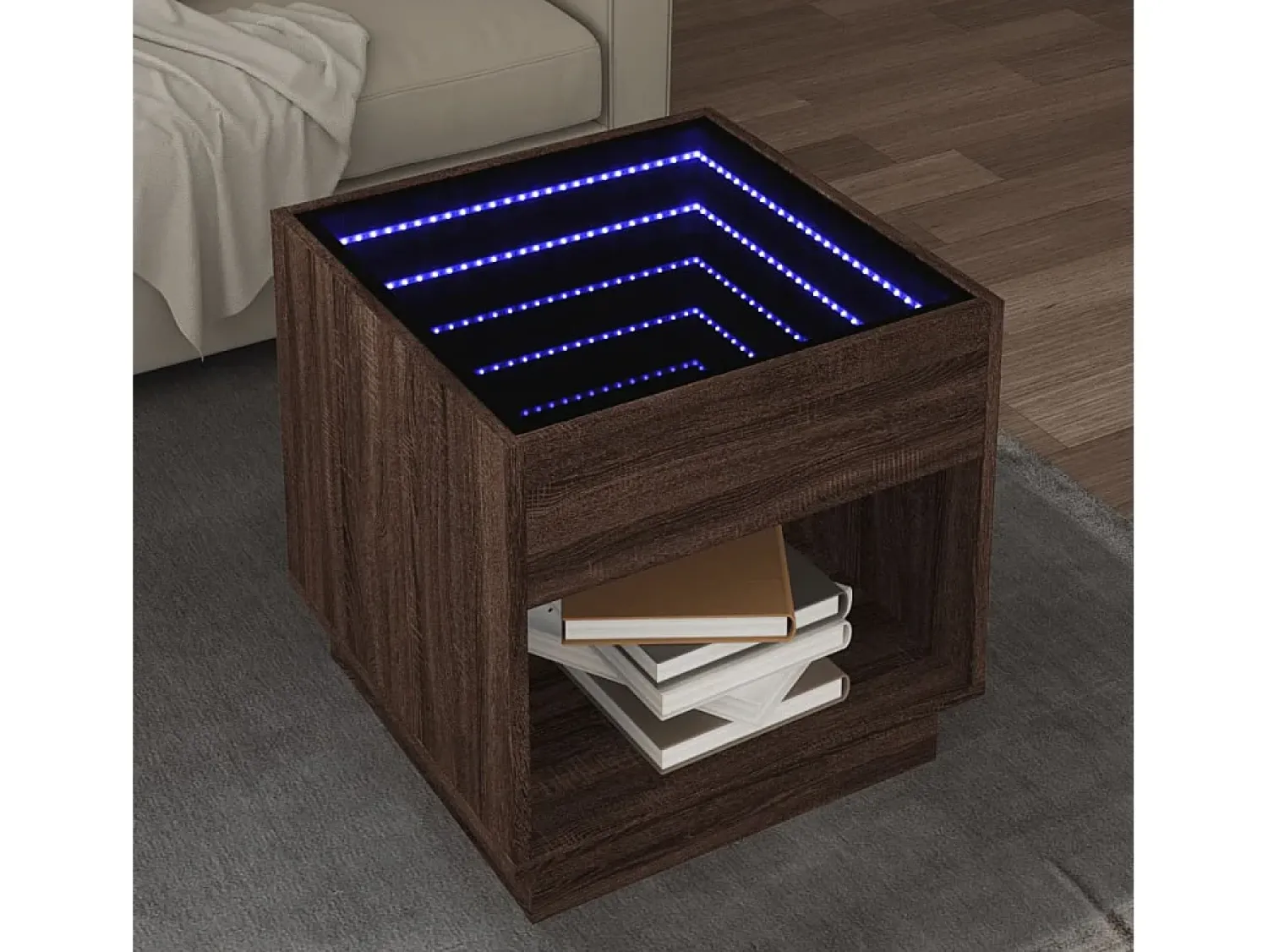 Mesa de centro | Mesa de apoio luzes LED Infinity 50x50x50 cm carvalho^ Mesa De Centro