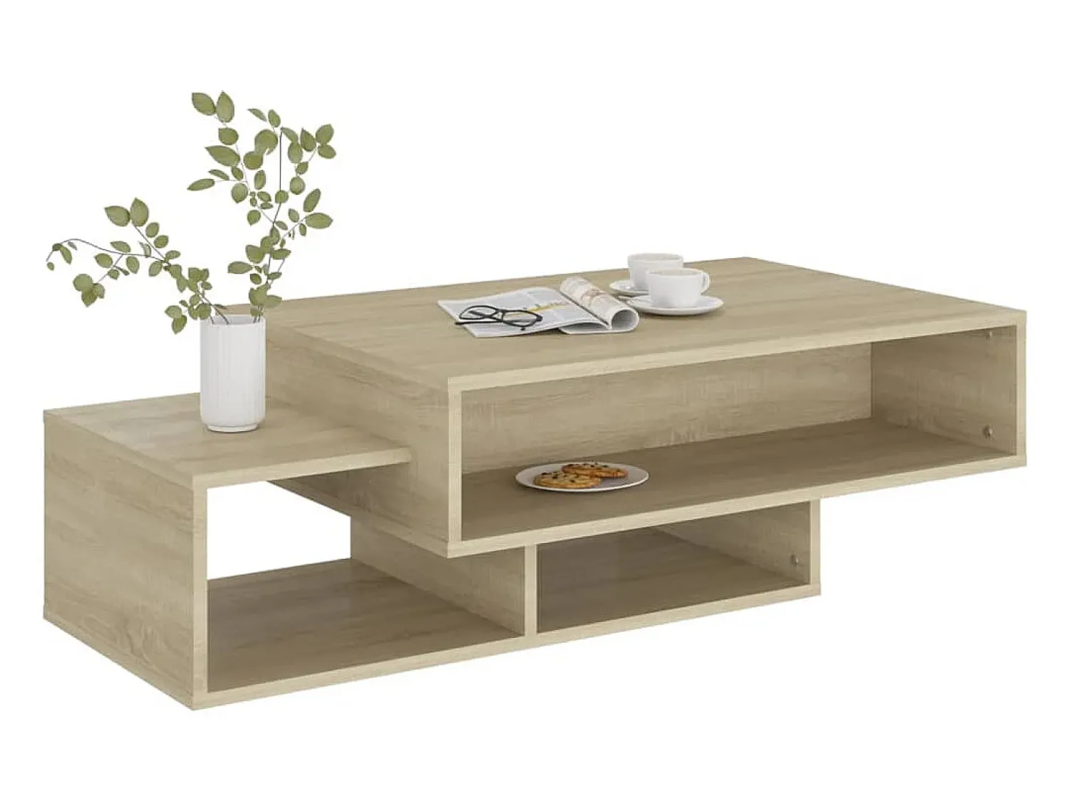 Mesa De Centro* Mesa de centro | Mesa de apoio 105x55x32cm derivados de madeira carvalho sonoma Castanho
