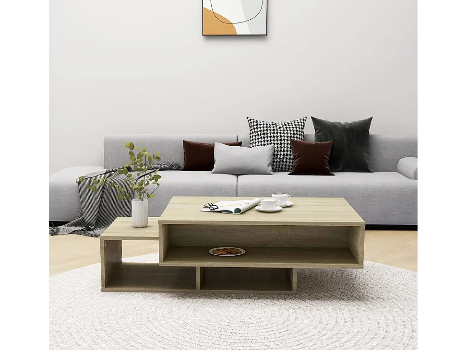 Mesa De Centro* Mesa de centro | Mesa de apoio 105x55x32cm derivados de madeira carvalho sonoma Castanho