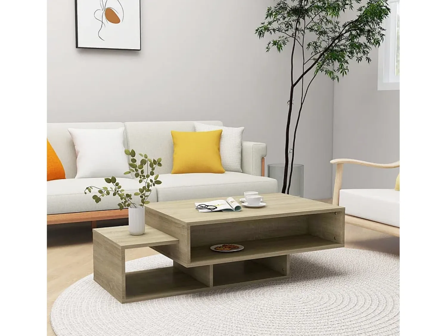 Mesa De Centro* Mesa de centro | Mesa de apoio 105x55x32cm derivados de madeira carvalho sonoma Castanho