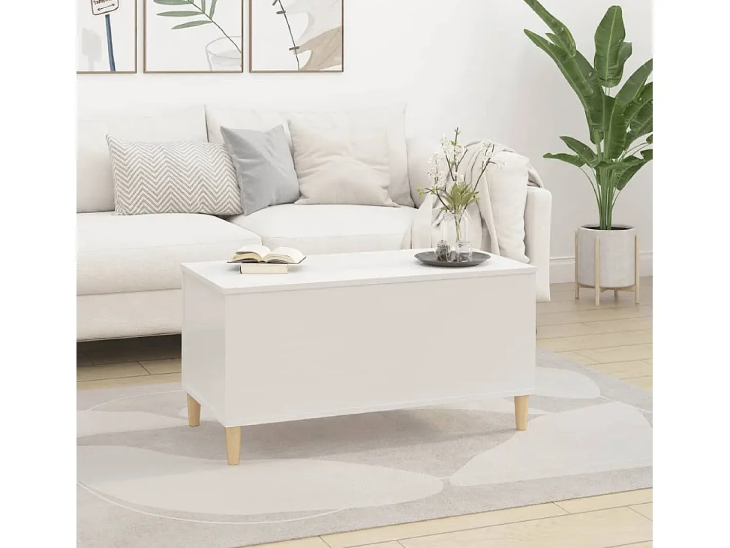 Hot Mesa de centro | Mesa de apoio 90x44.5x45 cm derivados de madeira brilhante Branco