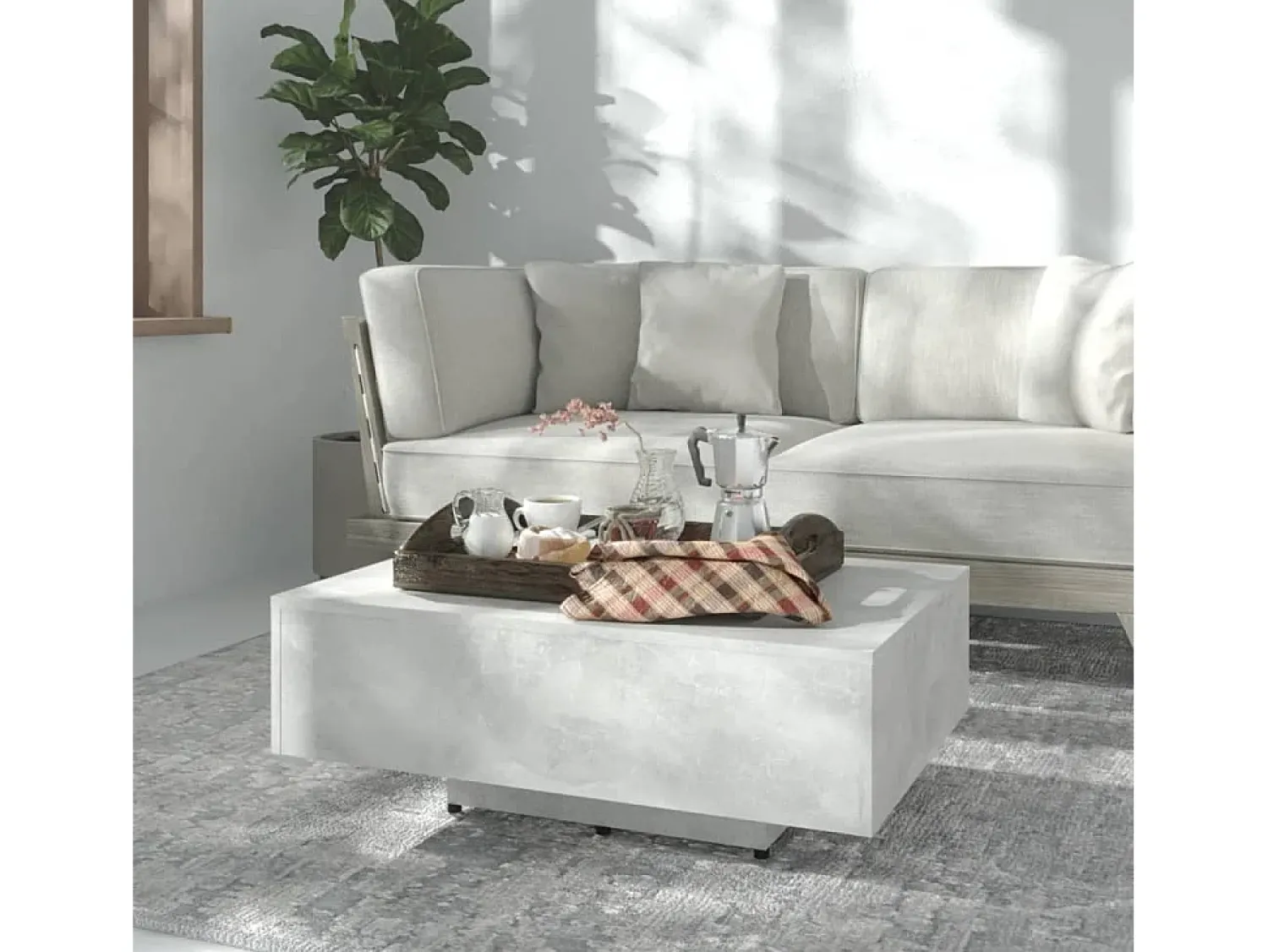 Mesa de centro | Mesa de apoio 85x55x31 cm contraplacado cimento^ Mesa De Centro