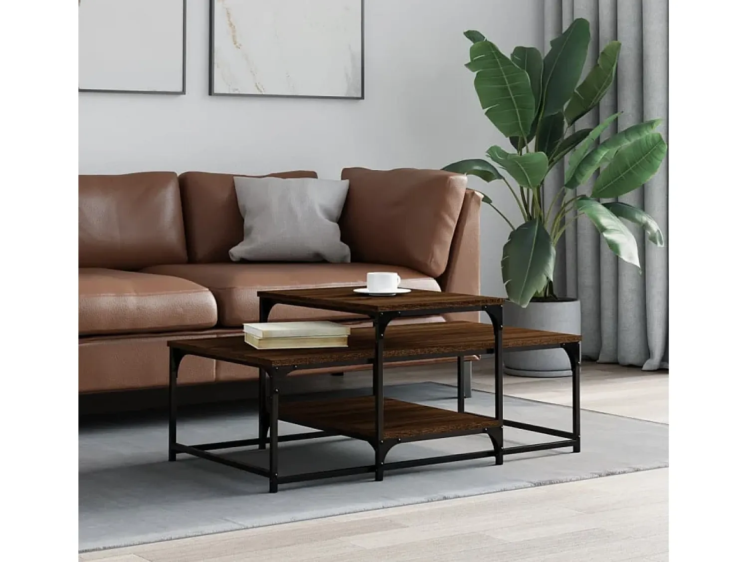 New Mesa de centro | Mesa de apoio 102x60x45 cm derivados madeira carvalho Castanho