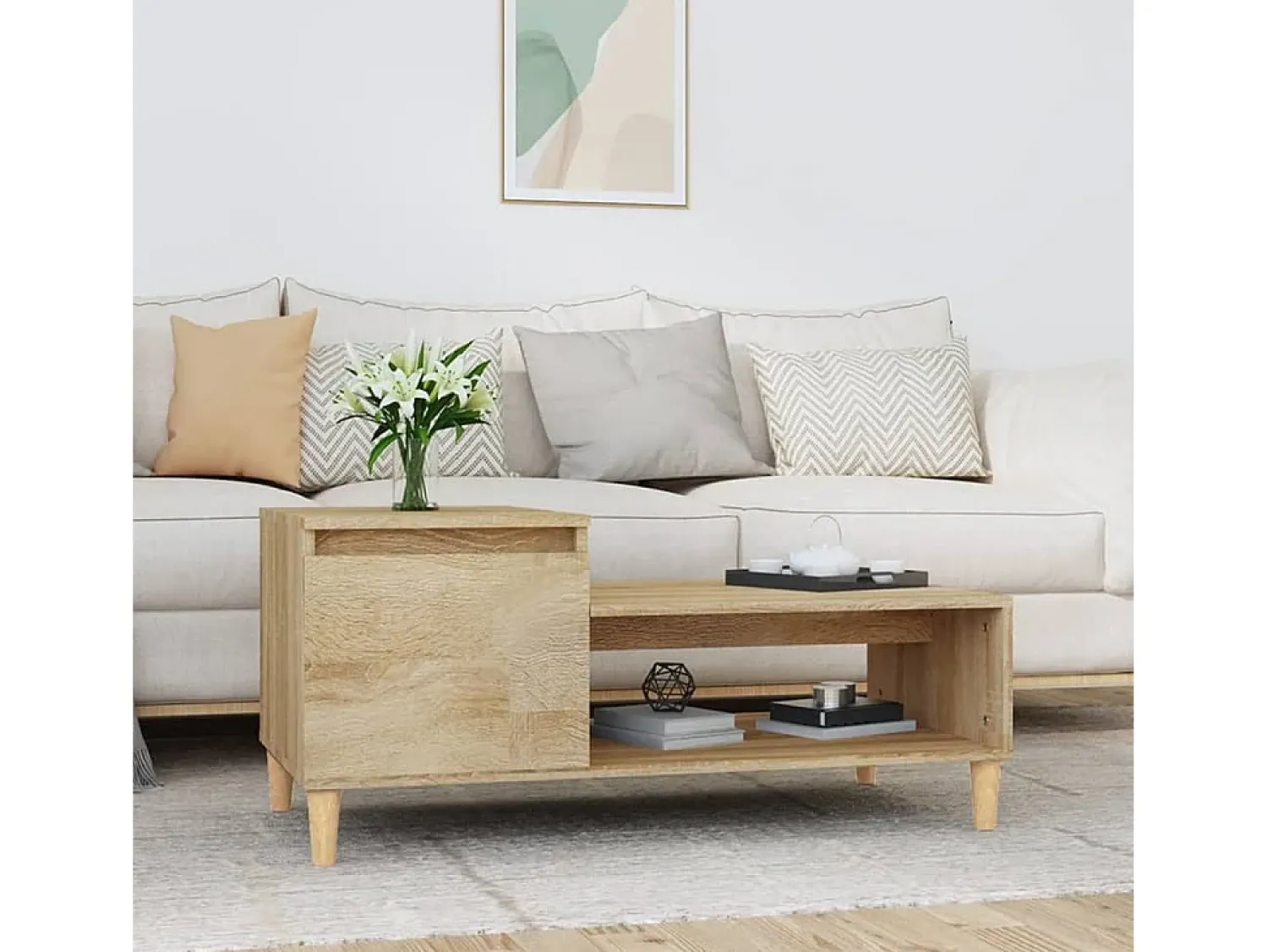 Mesa De Centro| Mesa de centro | Mesa de apoio 100x50x45 cm derivados madeira carvalho sonoma Castanho