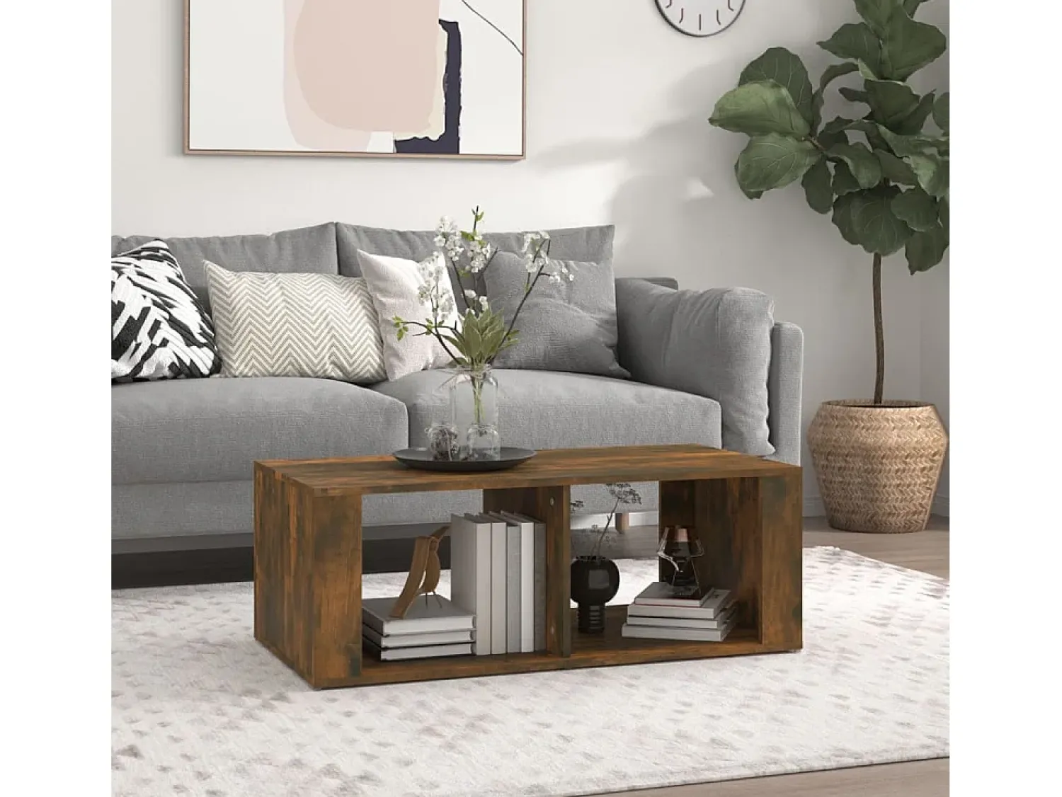 Mesa de centro | Mesa de apoio 100x50x36 cm derivados madeira carvalho fumado^ Mesa De Centro