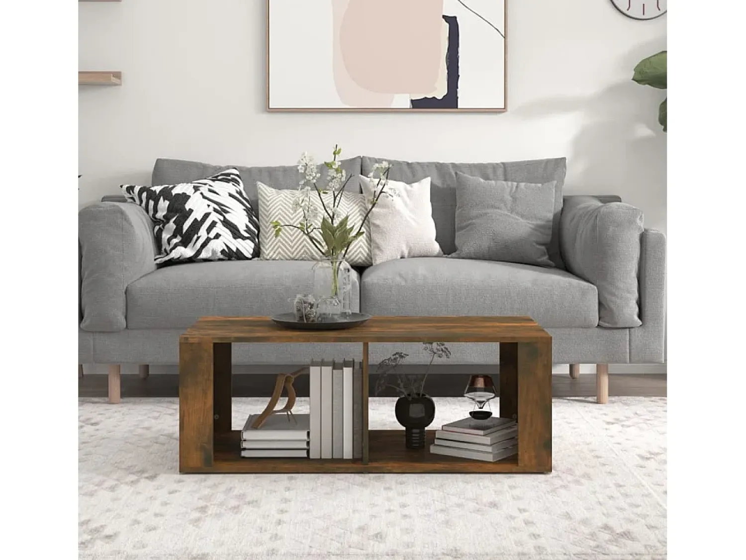 Mesa de centro | Mesa de apoio 100x50x36 cm derivados madeira carvalho fumado^ Mesa De Centro