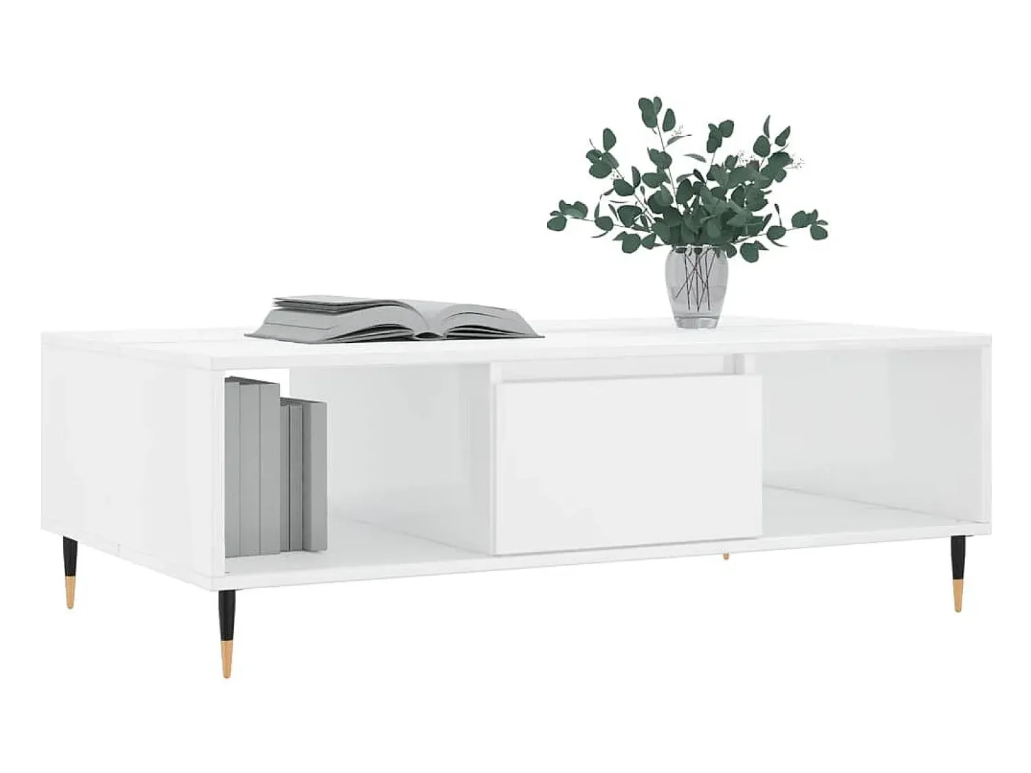 New Mesa de centro | Mesa de apoio 104x60x35 cm derivados madeira brilhante Branco