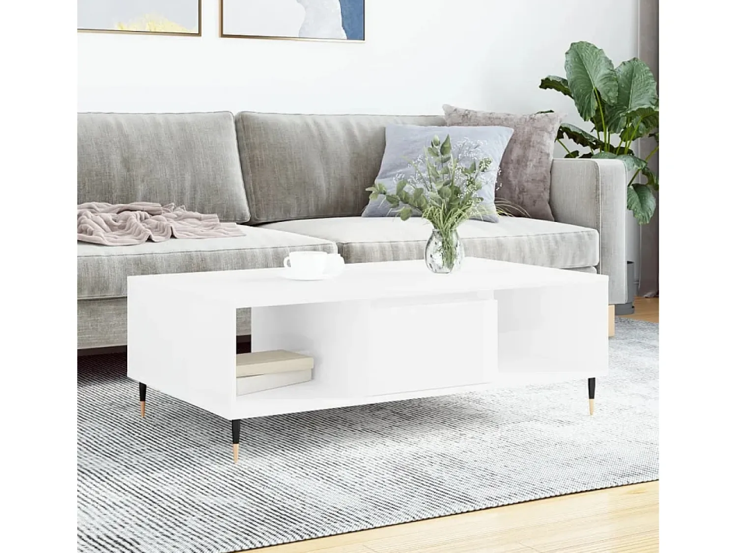 New Mesa de centro | Mesa de apoio 104x60x35 cm derivados madeira brilhante Branco